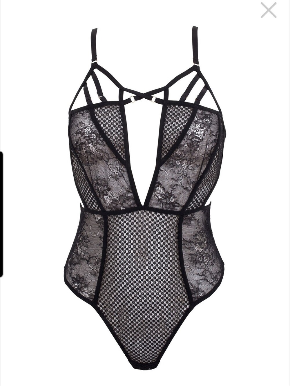 Bluebella Kato Lace & Mesh Strappy Black Bodysuit